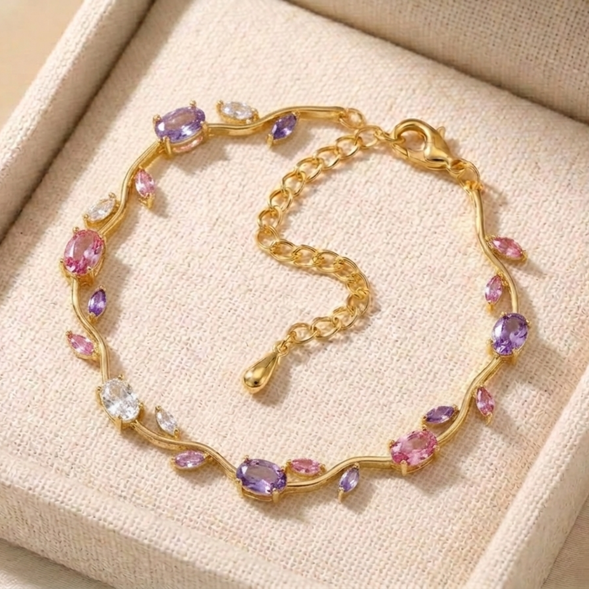 Pulsera Mágica de Tulipanes Ajustable- Chapada en Oro 18K