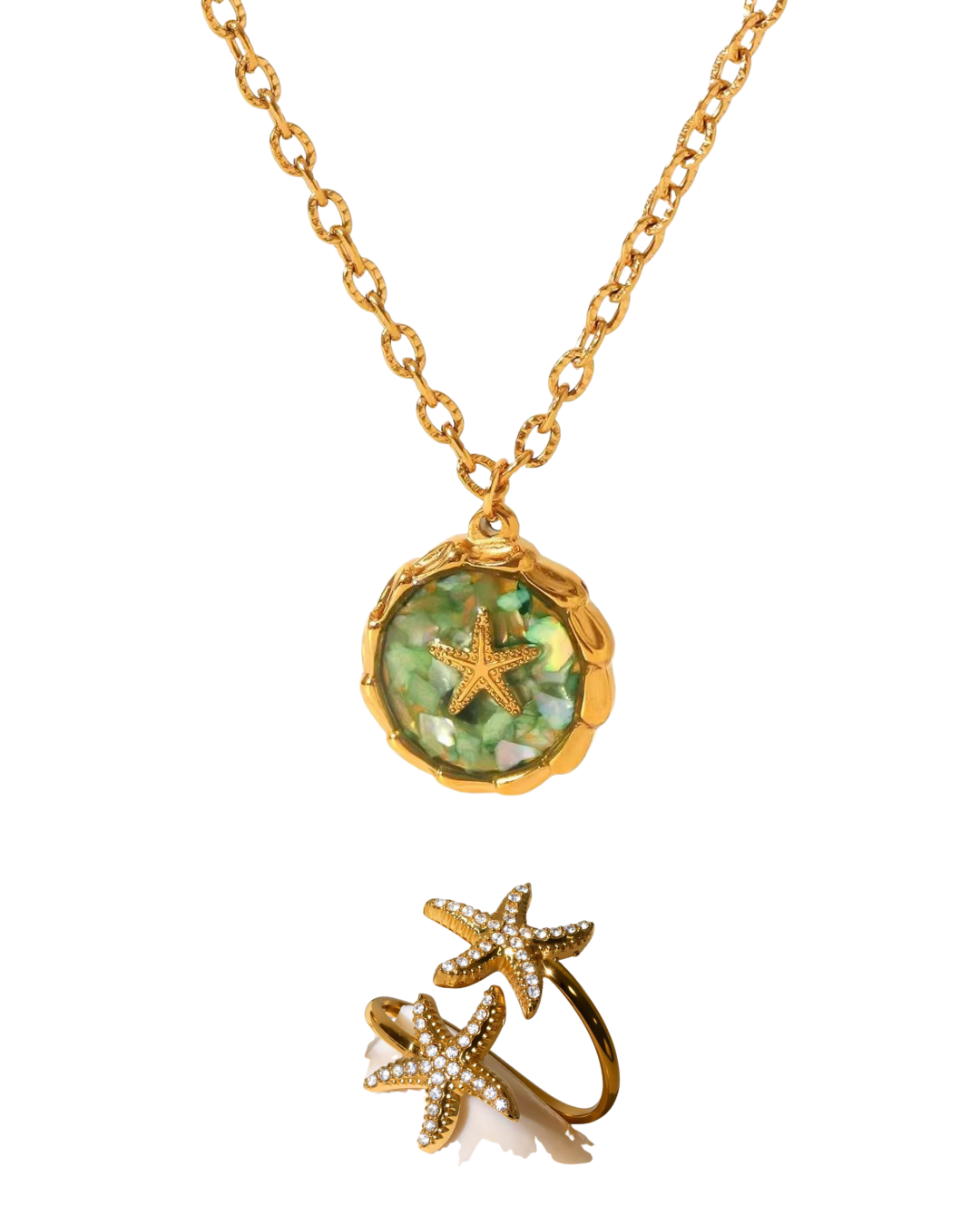 Set Santa Estrella: Collar + anillo- Chapado en Oro 18K